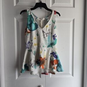 Anthropologie Multicolor Floral Sleeveless Peplum Top Size XS